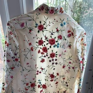 Vintage Chinese White Silk Floral Embroidered Jacket w/ Pockets Embroidery